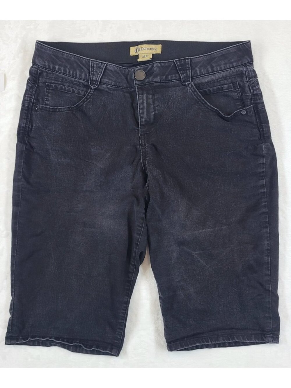 Democracy Ab Solution Black Denim Shorts size 16W Stretch Bermuda Jean Slimming